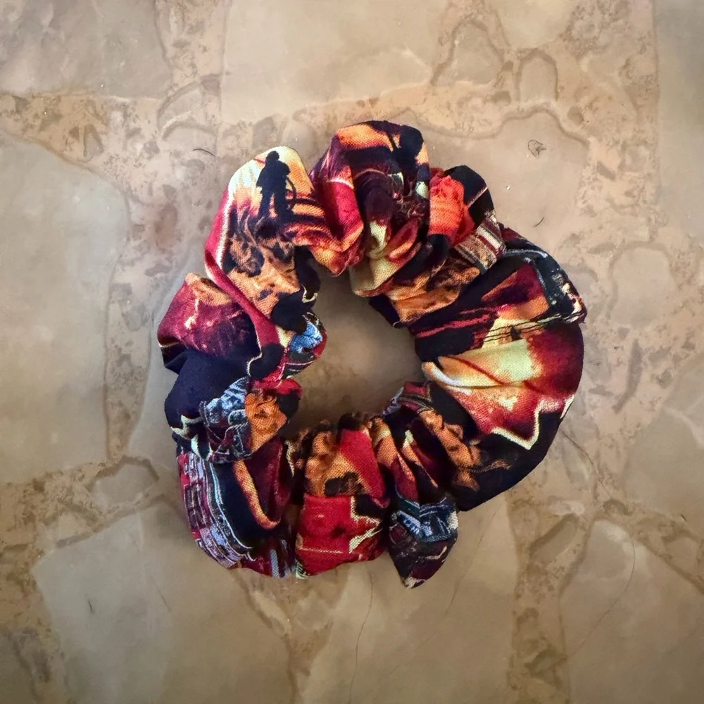 Fire Fighter Homemade Flame Print Hair Scrunchie - Red, Orange, Black